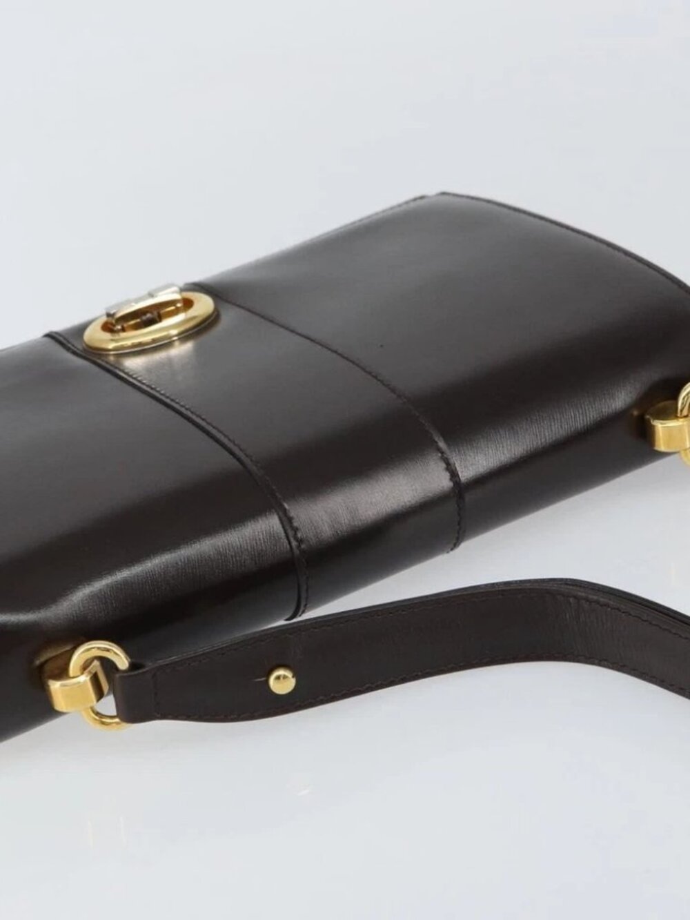 GUCCI Shoulder Bag Leather Dark Brown Gold Auth - Picture 6 of 16